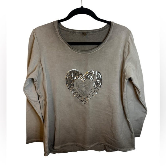 Heimatliebe Made In Italy Y2K Sequin Heart Burnout Sweatshirt - Picture 1 of 5